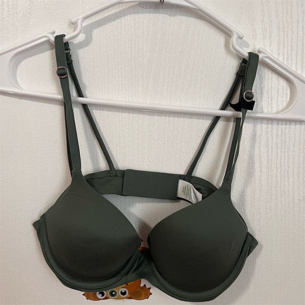 Aerie Real Good Sunnie Demi Push Up Bra Olive Green 32B Adjustable Straps NEW - Picture 2 of 7